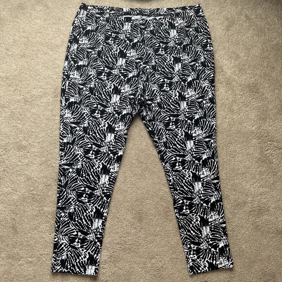 Roaman’s Pants Womens 3X 30/32 Pull On Stretch Black Tropical Straight Leg - Picture 1 of 6